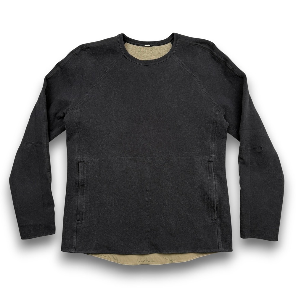 Lululemon‎ At Ease Sweatshirt Mens S Black Crewneck Long Sleeve Pockets Pullover